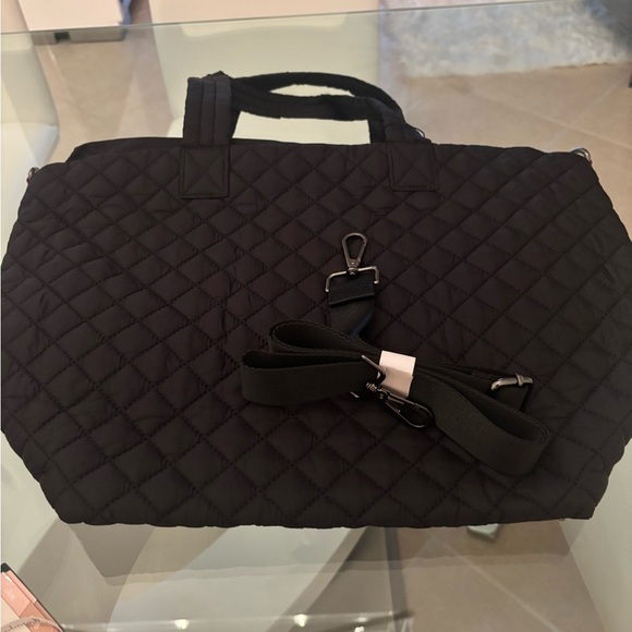 Handbags - Black Quilted Tote with Brown Accents